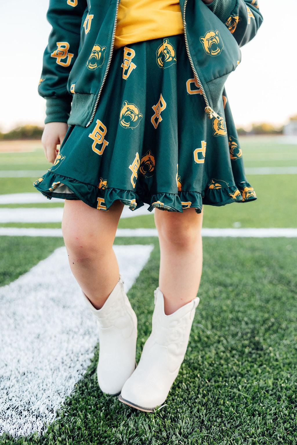 Baylor Green Bear Ruffle Twirl Skort 2
