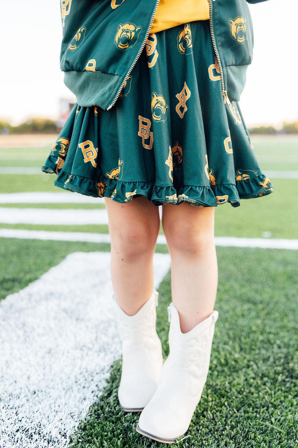 Baylor Green Bear Ruffle Twirl Skort 1