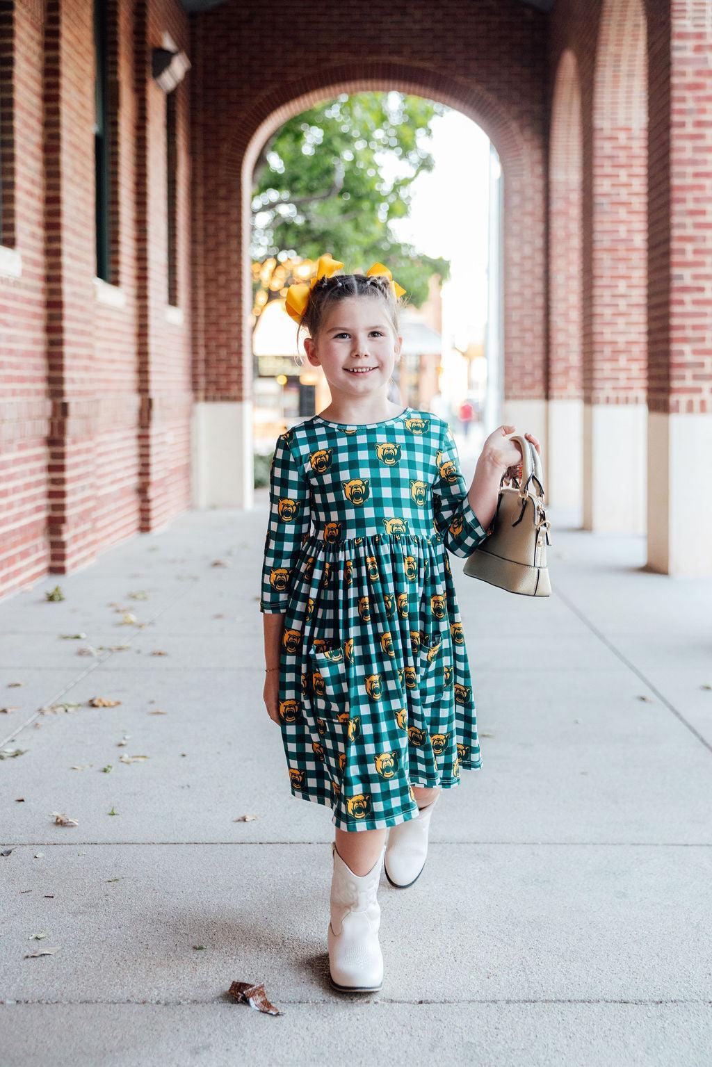 Baylor Plaid Bear 3/4 Sleeve Pocket Twirl Dress 5