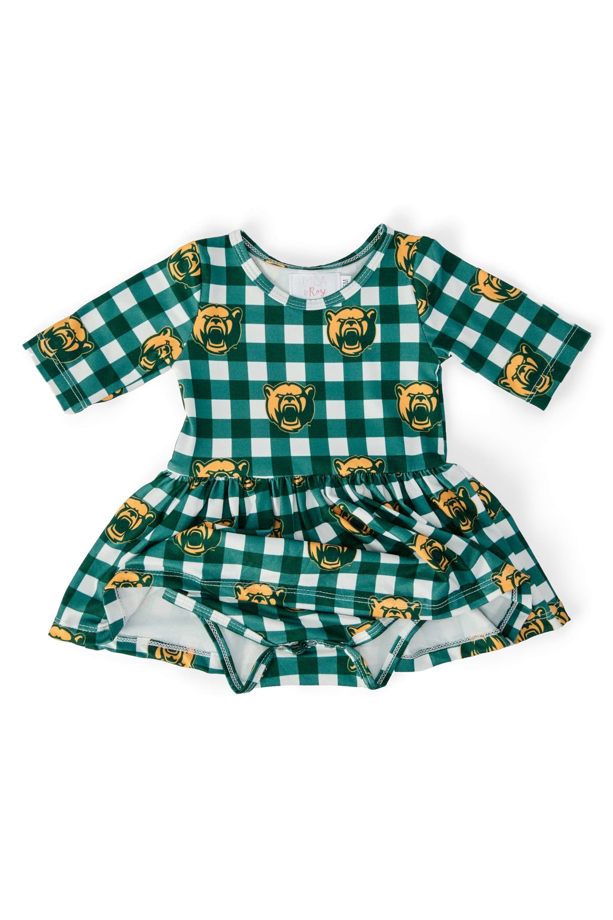 Baylor Plaid Bear 3/4 Sleeve Twirl Bodysuit 2