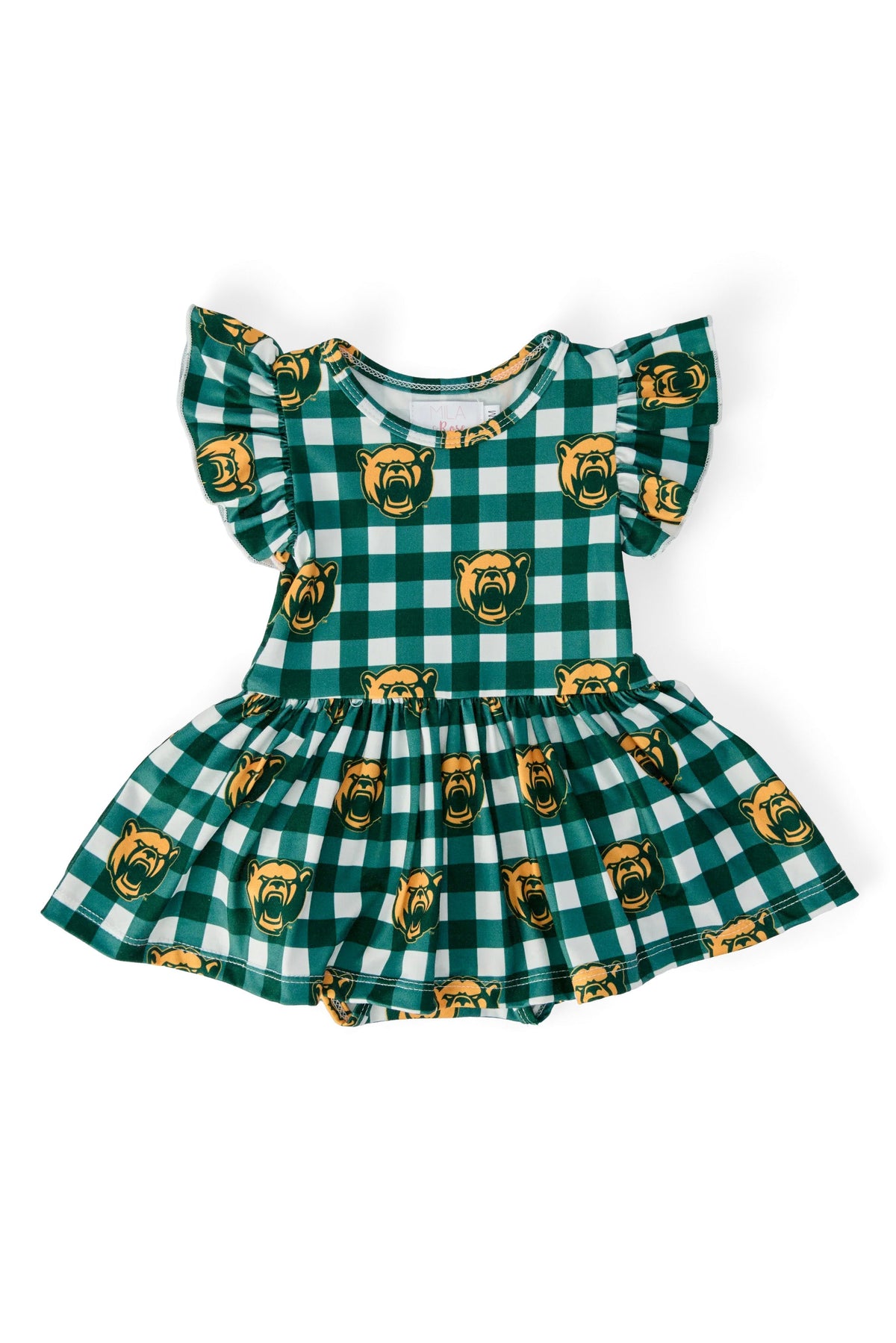 Baylor Plaid Bear S/S Flutter Twirl Bodysuit 1