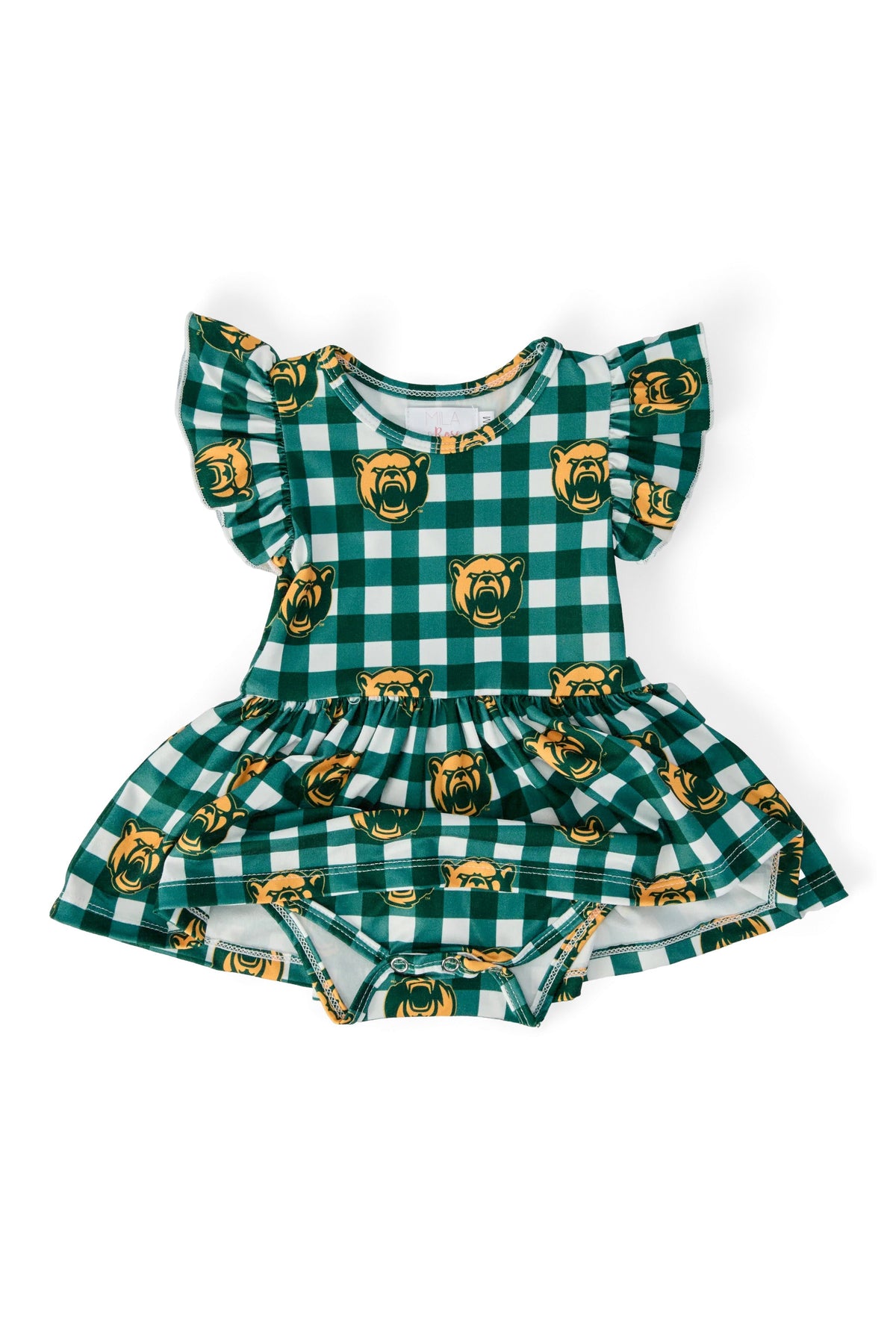Baylor Plaid Bear S/S Flutter Twirl Bodysuit 2
