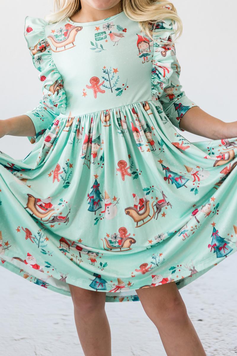 Believe in Your Elf 3/4 Sleeve Ruffle Twirl Dress 3
