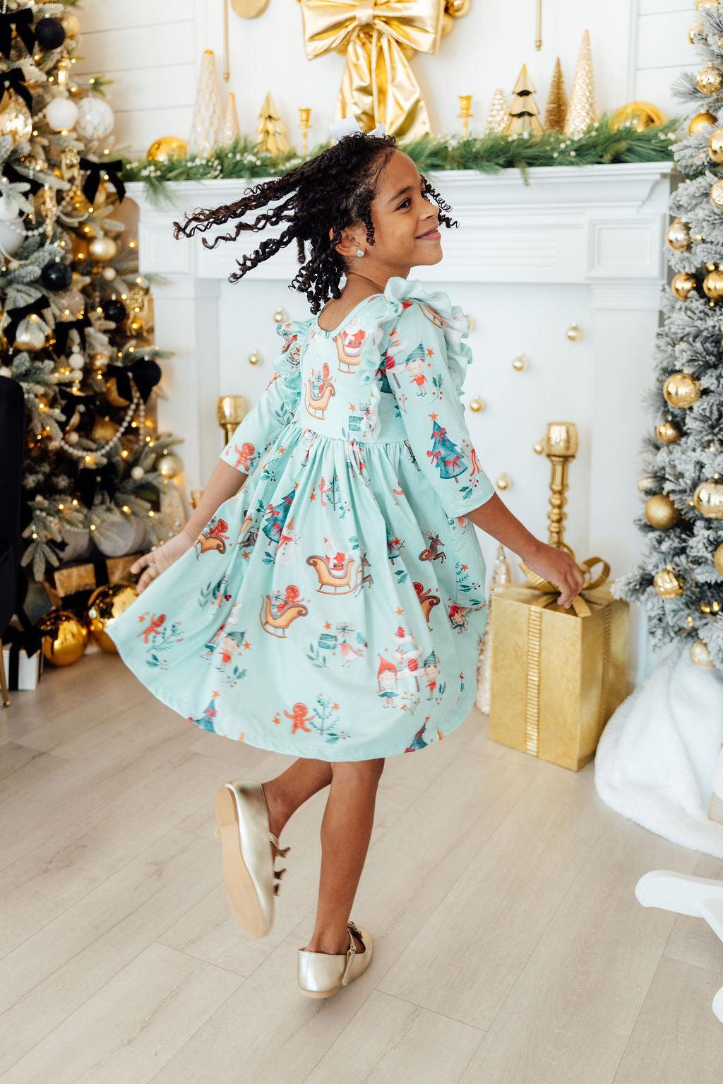 Believe in Your Elf 3/4 Sleeve Ruffle Twirl Dress 4