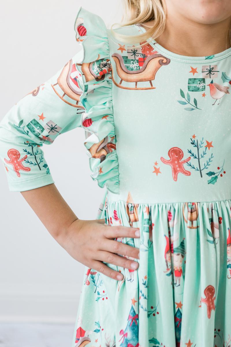 Believe in Your Elf 3/4 Sleeve Ruffle Twirl Dress 5