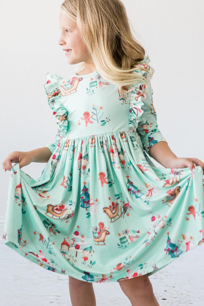 Believe in Your Elf 3/4 Sleeve Ruffle Twirl Dress 6