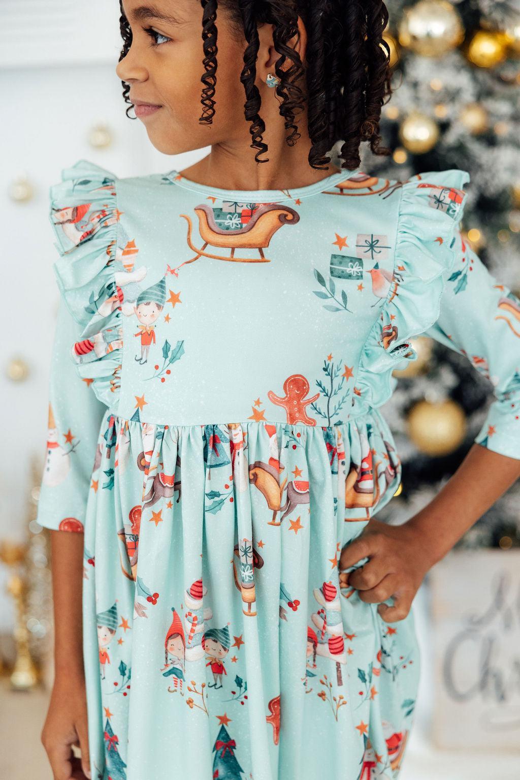 Believe in Your Elf 3/4 Sleeve Ruffle Twirl Dress 1
