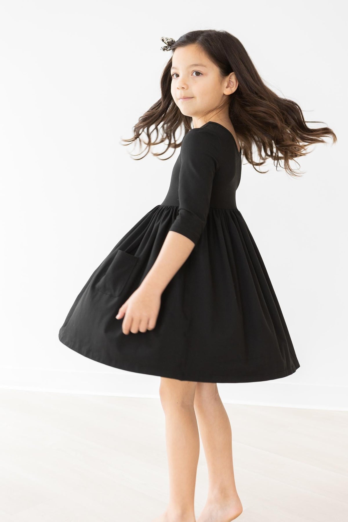Black 3/4 Sleeve Pocket Twirl Dress 2