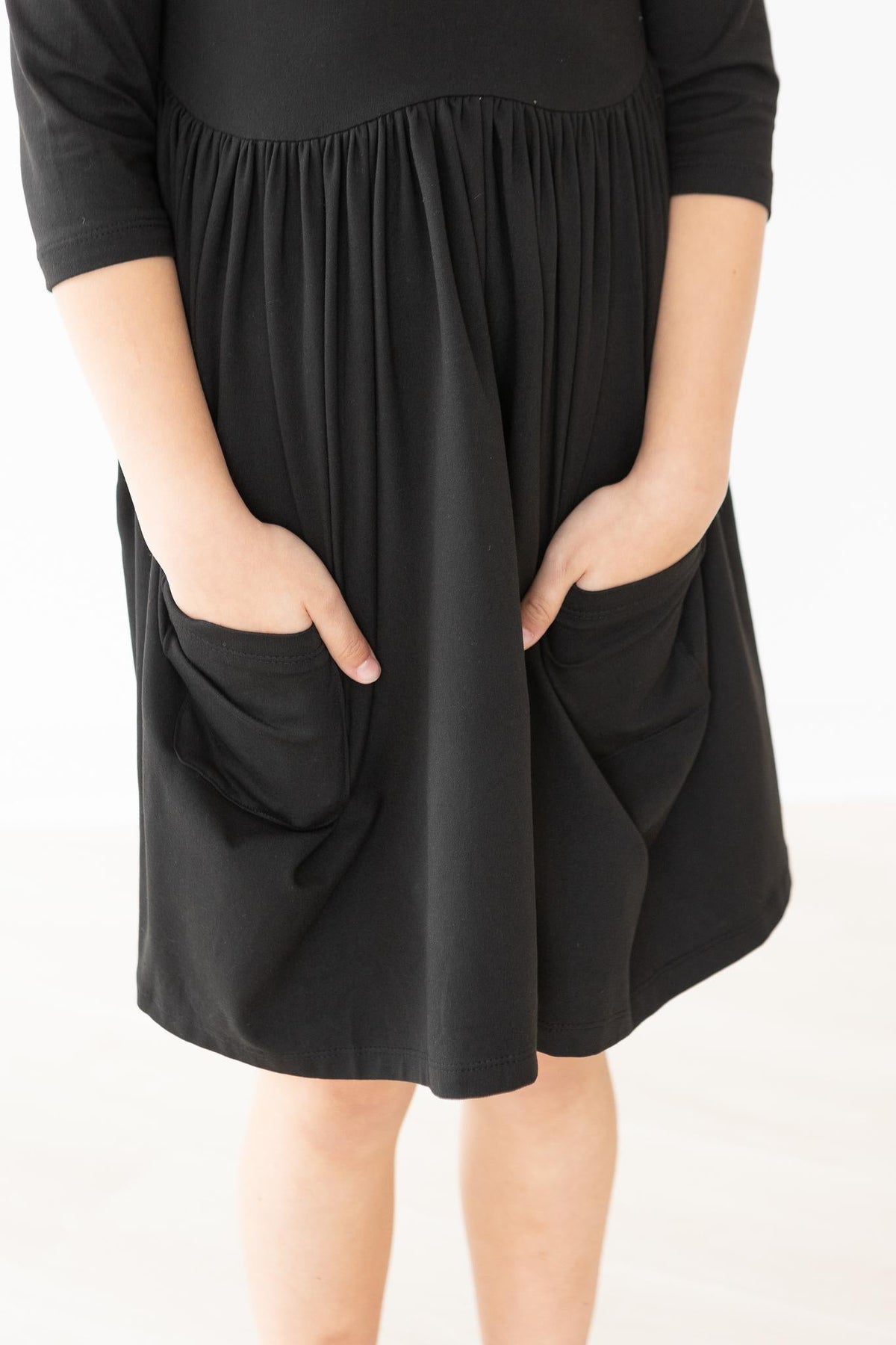 Black 3/4 Sleeve Pocket Twirl Dress 3