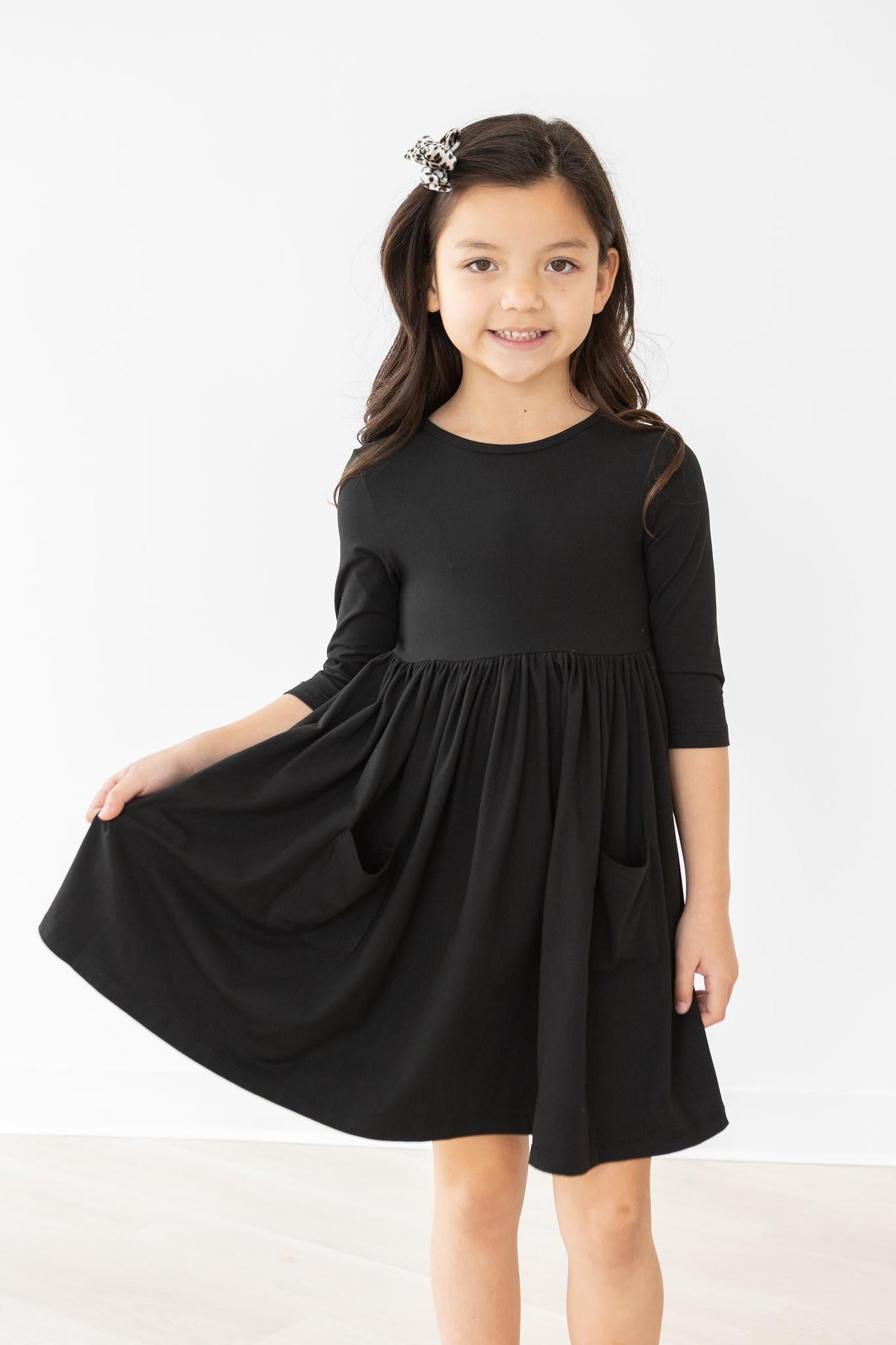 Black 3/4 Sleeve Pocket Twirl Dress 4