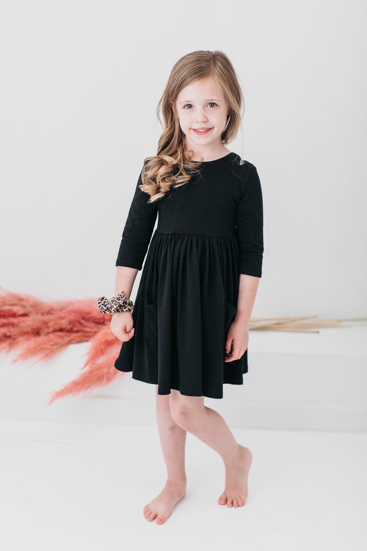 Black 3/4 Sleeve Pocket Twirl Dress 5