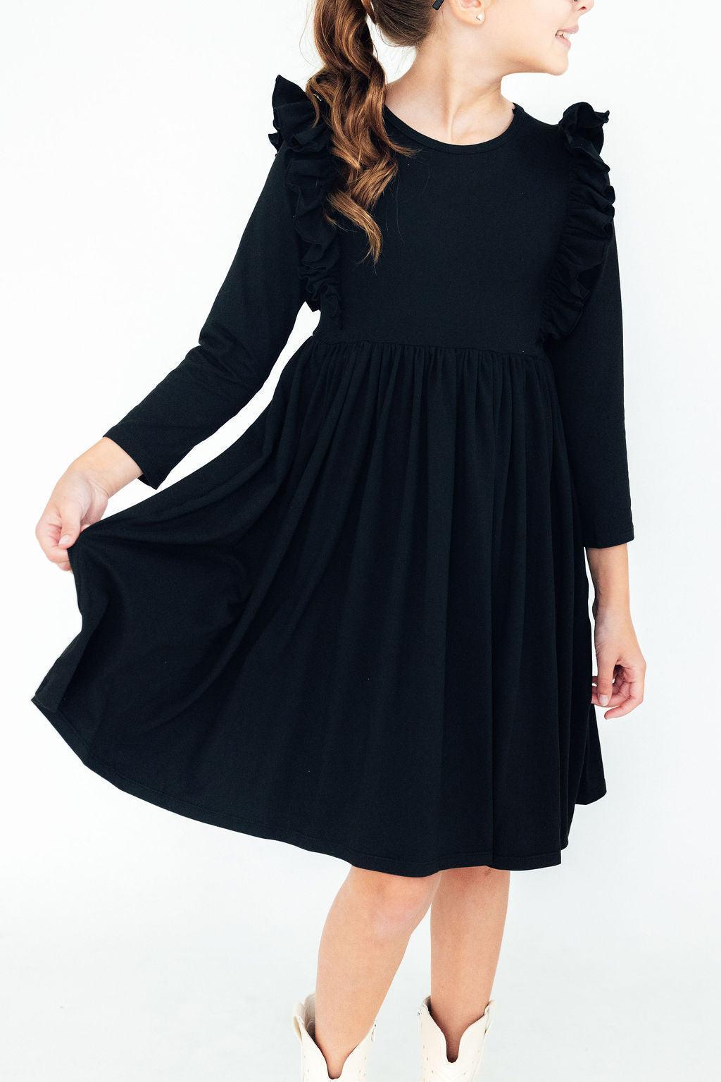 Black L/S Ruffle Twirl Dress 3