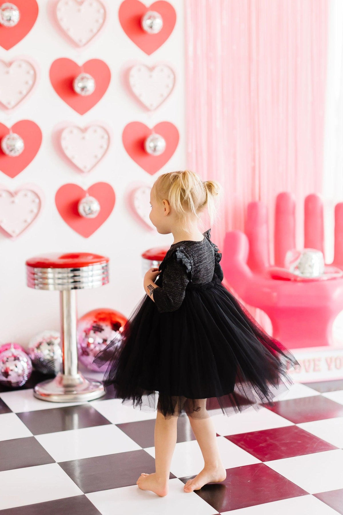 Black Shimmer 3/4 Sleeve Tutu Dress 2