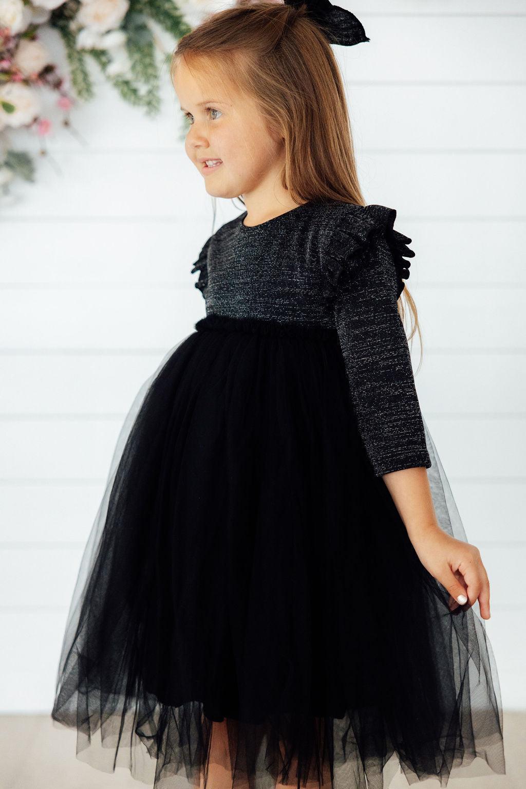 Black Shimmer 3/4 Sleeve Tutu Dress 3