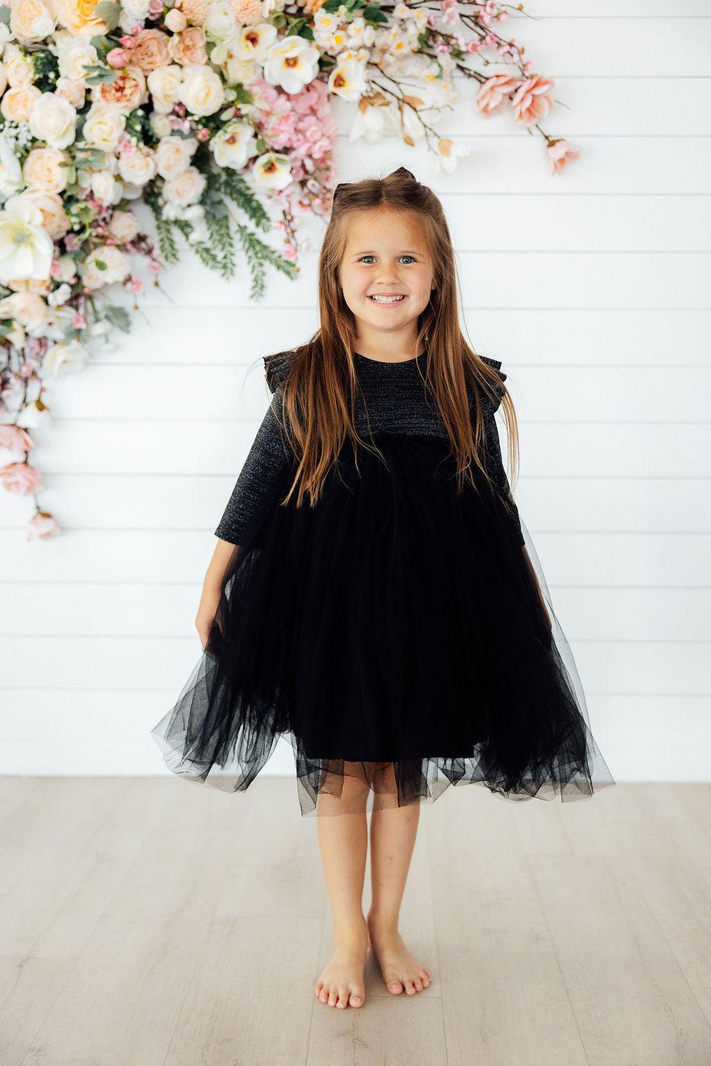 Black Shimmer 3/4 Sleeve Tutu Dress 4
