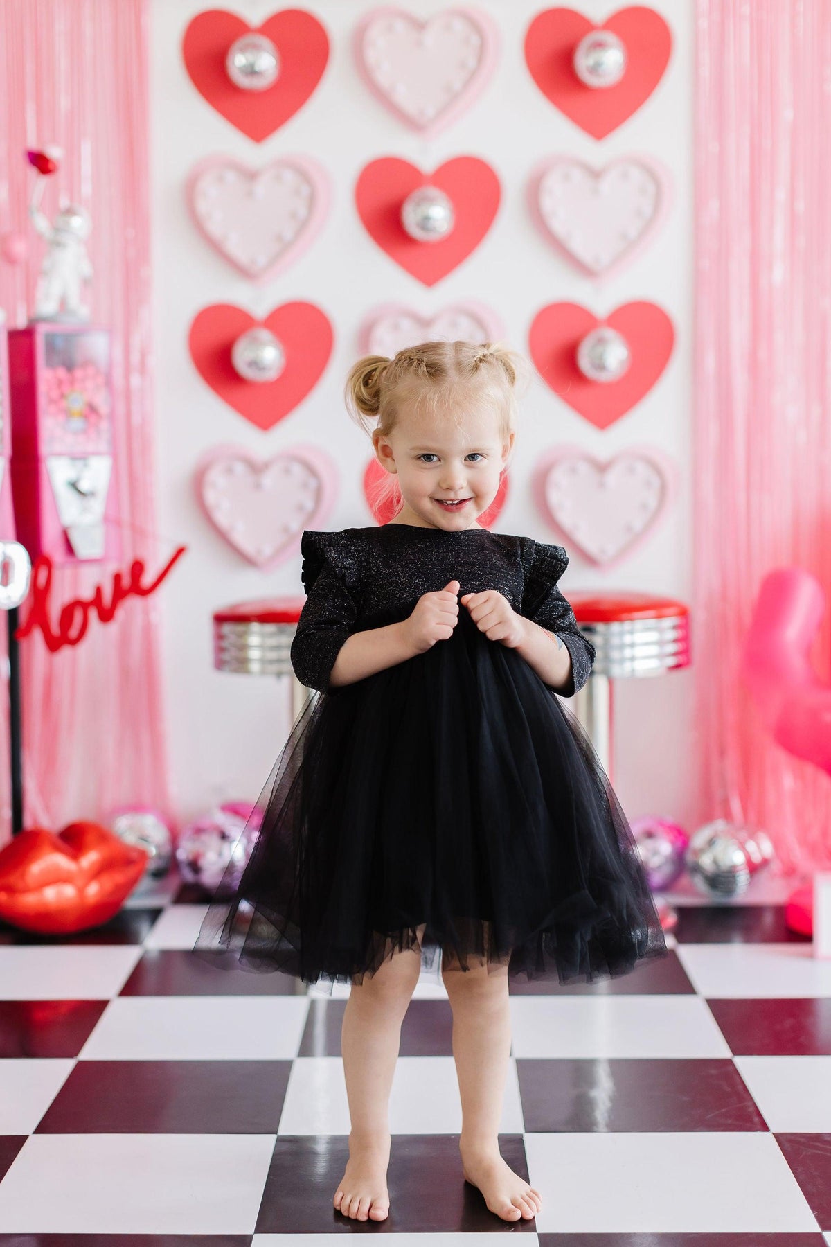 Black Shimmer 3/4 Sleeve Tutu Dress 1