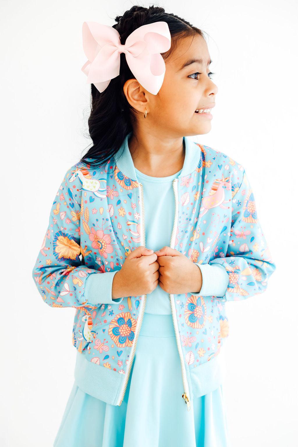SALE Blue Retro Unicorns Satin Jacket 2