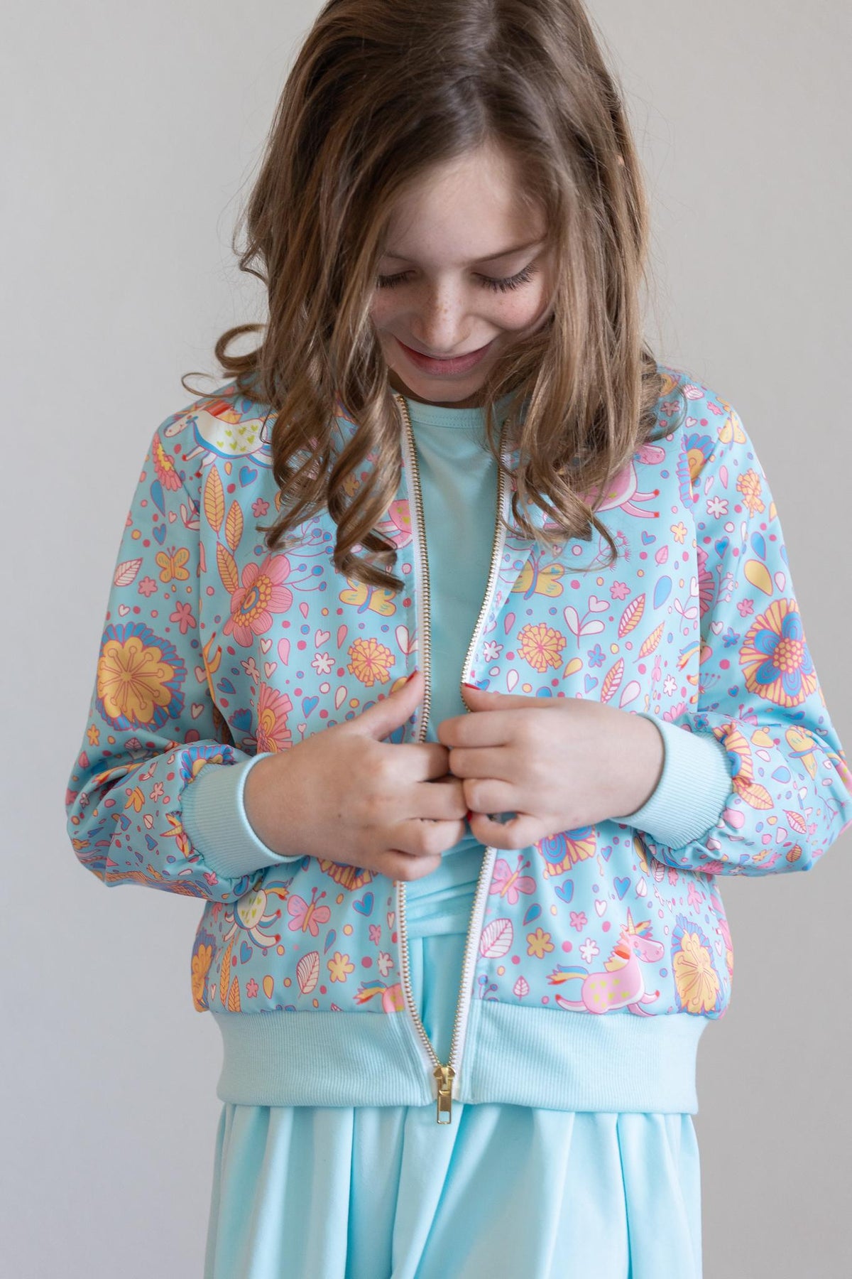 SALE Blue Retro Unicorns Satin Jacket 4