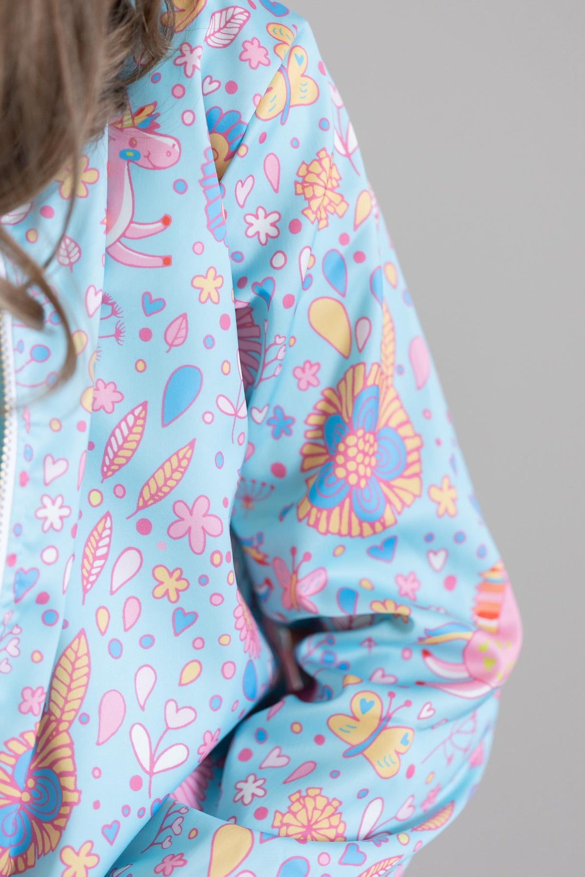 SALE Blue Retro Unicorns Satin Jacket 5