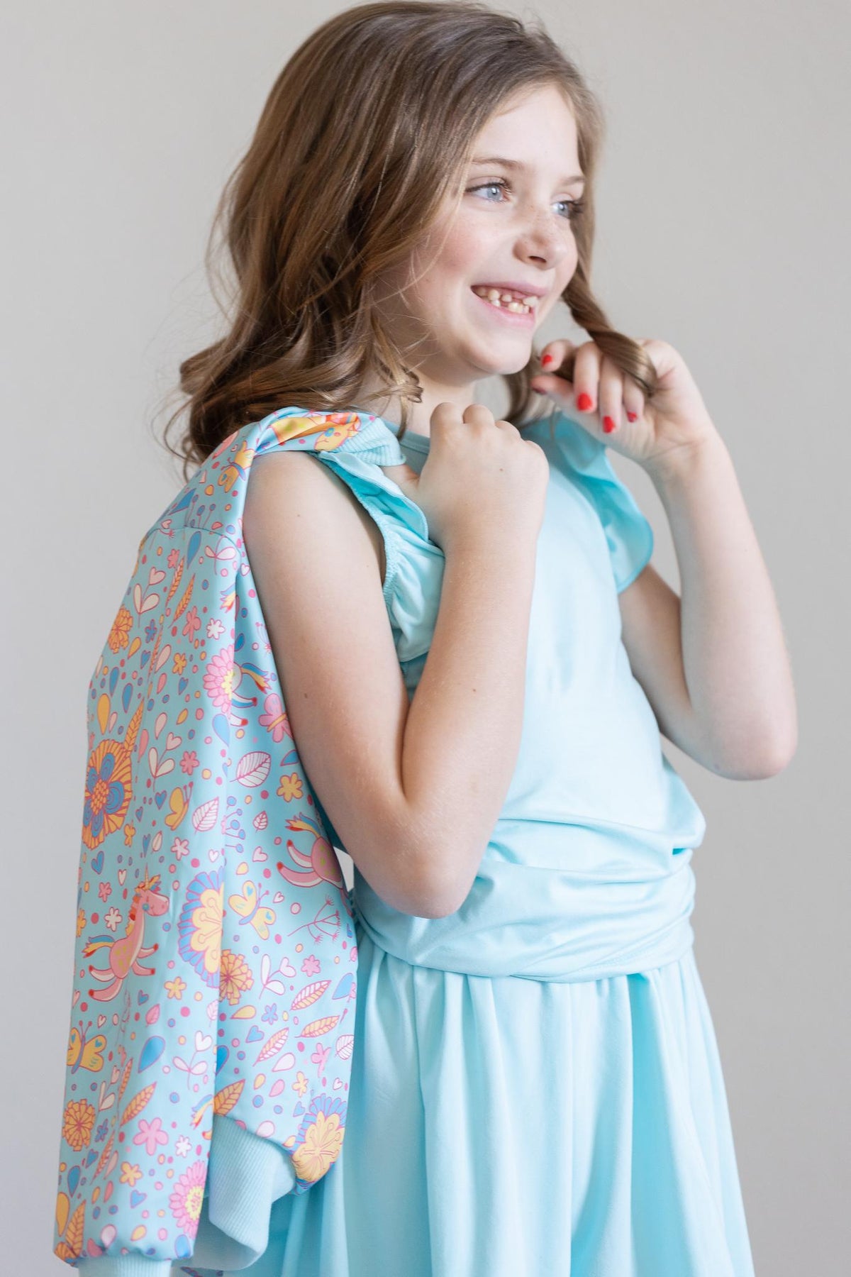 SALE Blue Retro Unicorns Satin Jacket 7