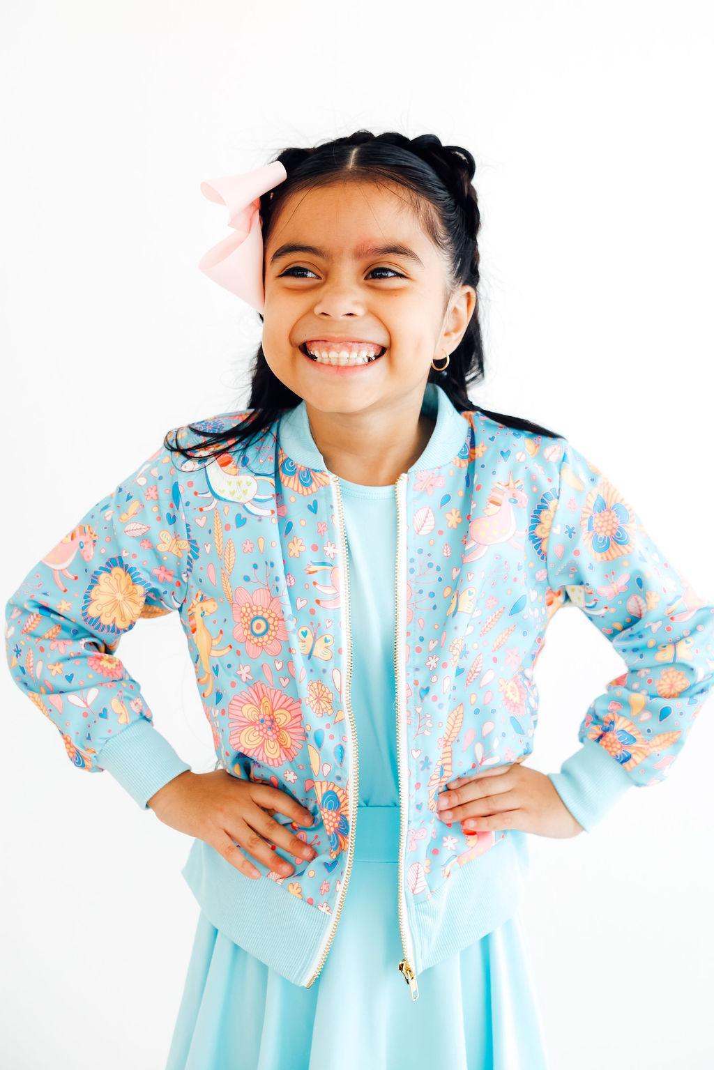 SALE Blue Retro Unicorns Satin Jacket 1