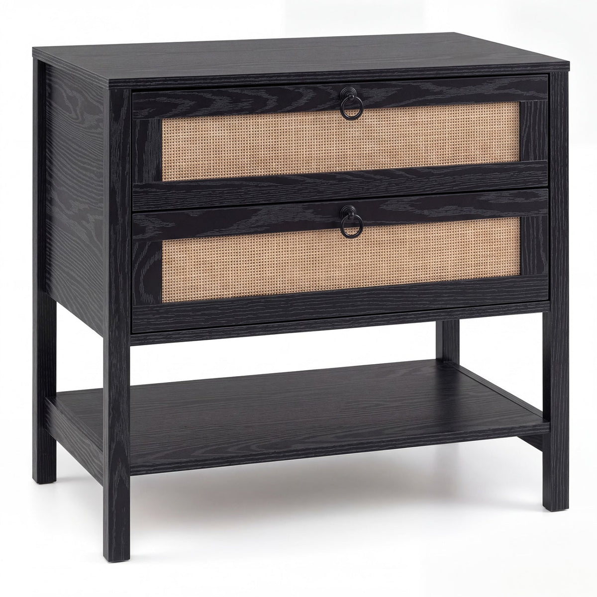 Rattan Nightstand with 2 Drawers and Open Shelf 3