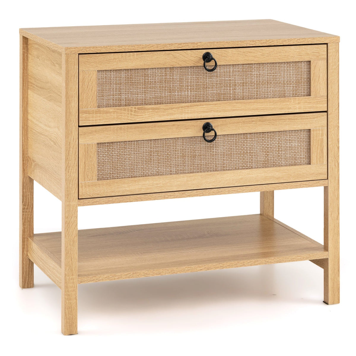 Rattan Nightstand with 2 Drawers and Open Shelf 11