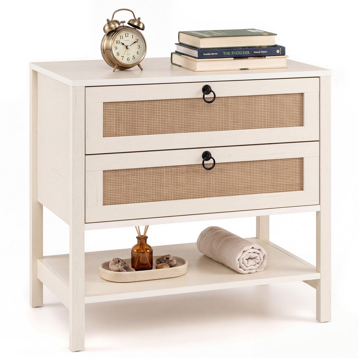 Rattan Nightstand with 2 Drawers and Open Shelf 20