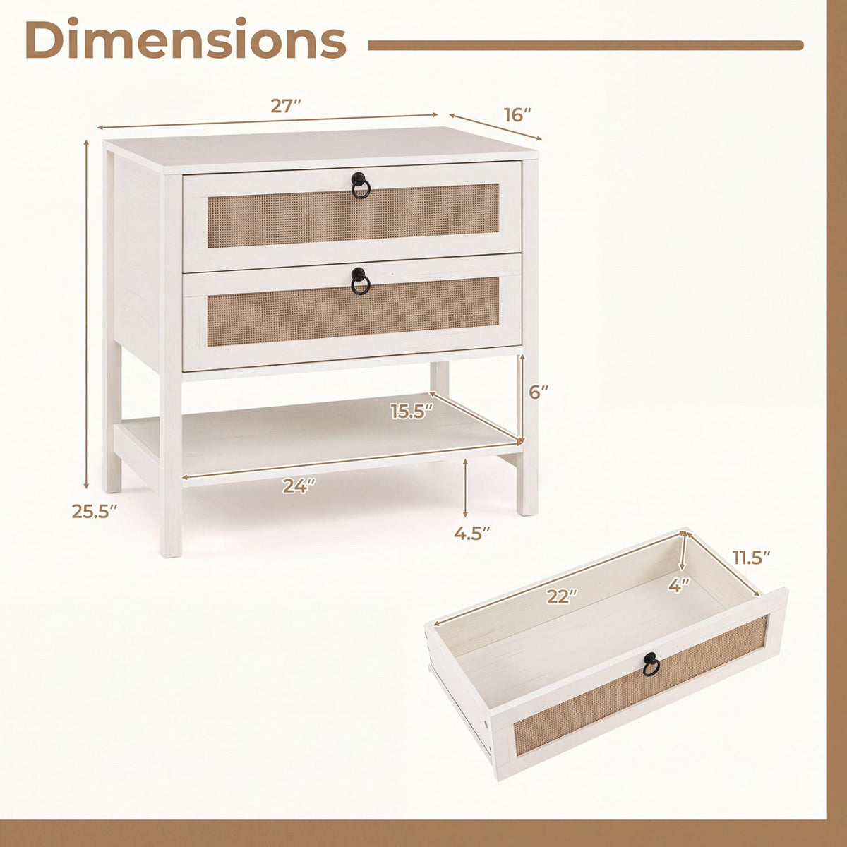 Rattan Nightstand with 2 Drawers and Open Shelf 21