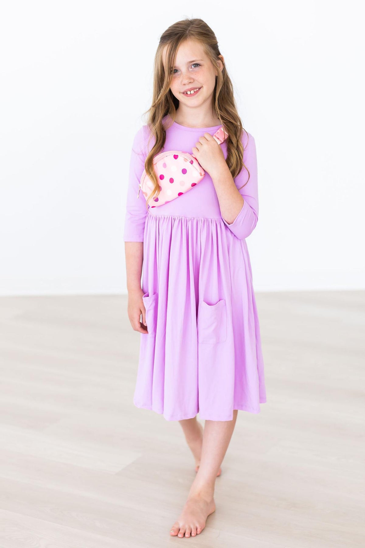 Bright Lilac 3/4 Sleeve Pocket Twirl Dress 6