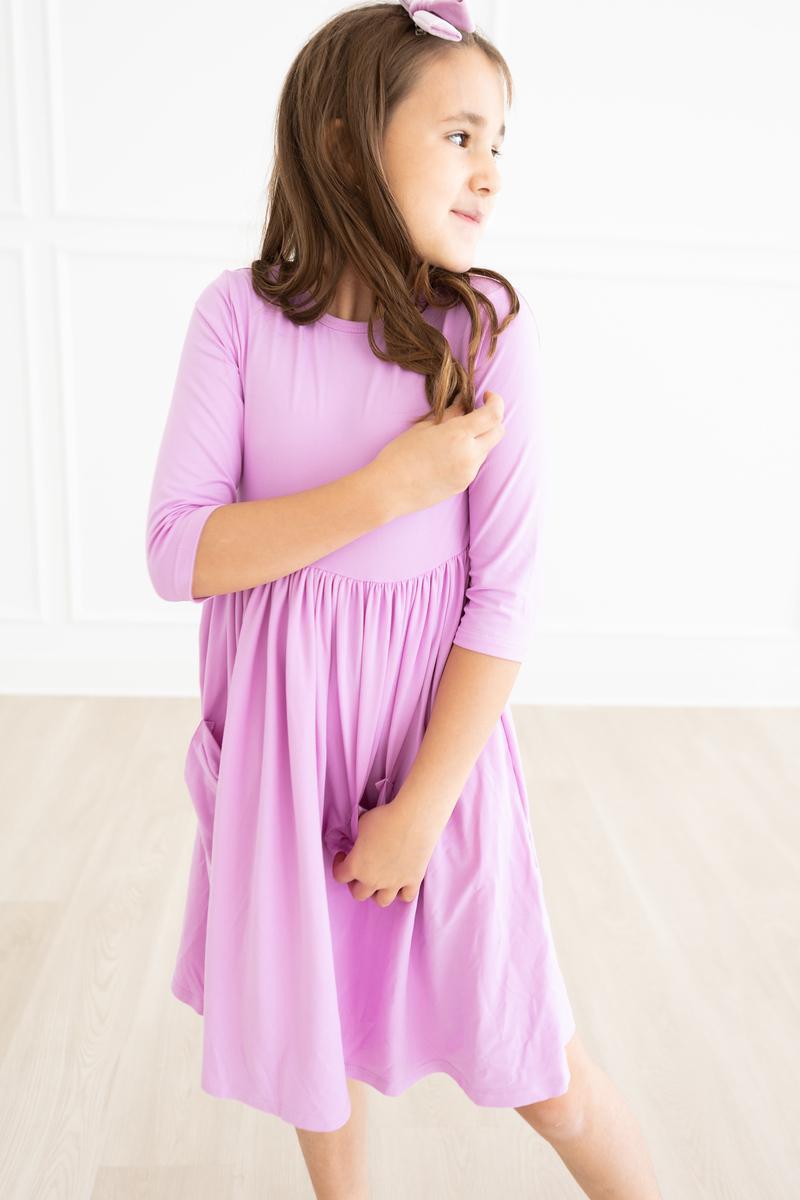 Bright Lilac 3/4 Sleeve Pocket Twirl Dress 7