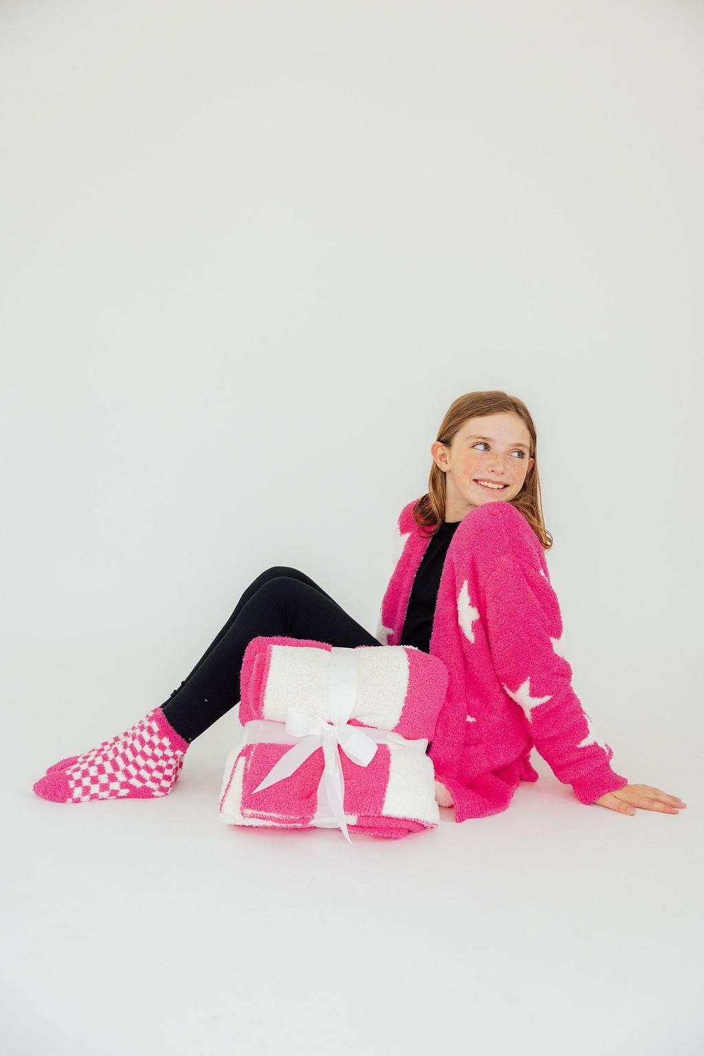 Bright Pink Checker Cozy Socks 3