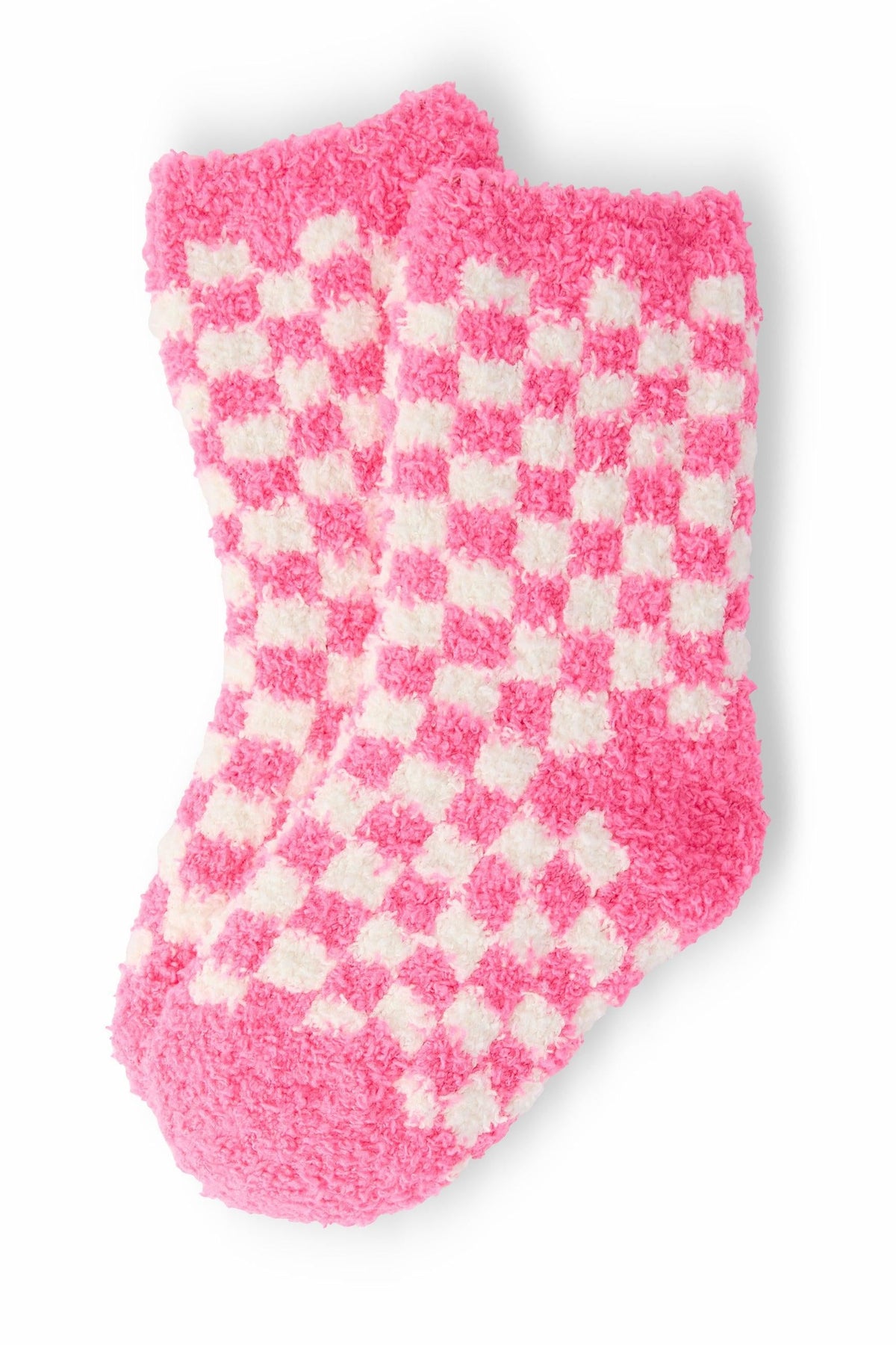 Bright Pink Checker Cozy Socks 1