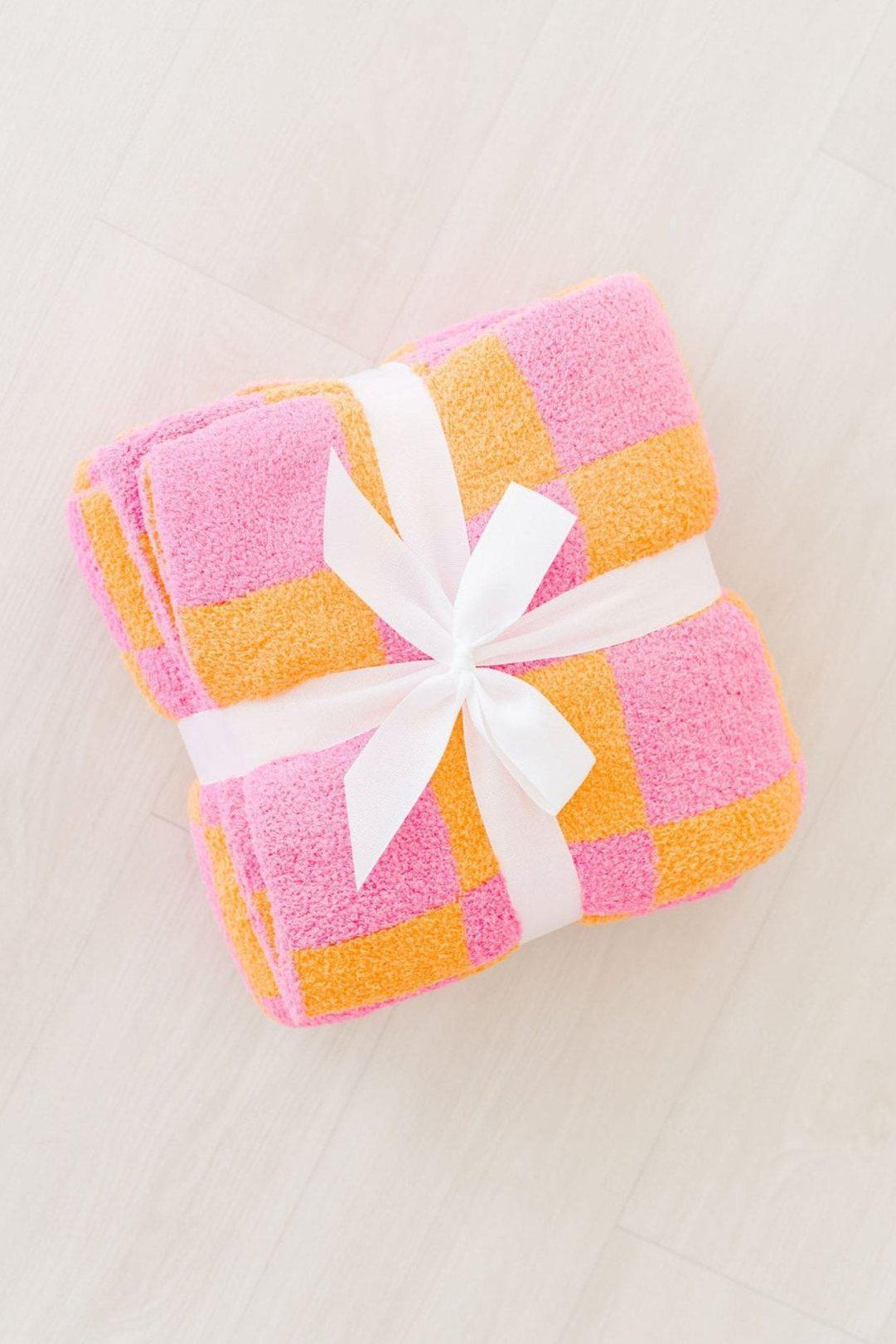 Bright Pink/Orange Checker Cozy Blanket 2
