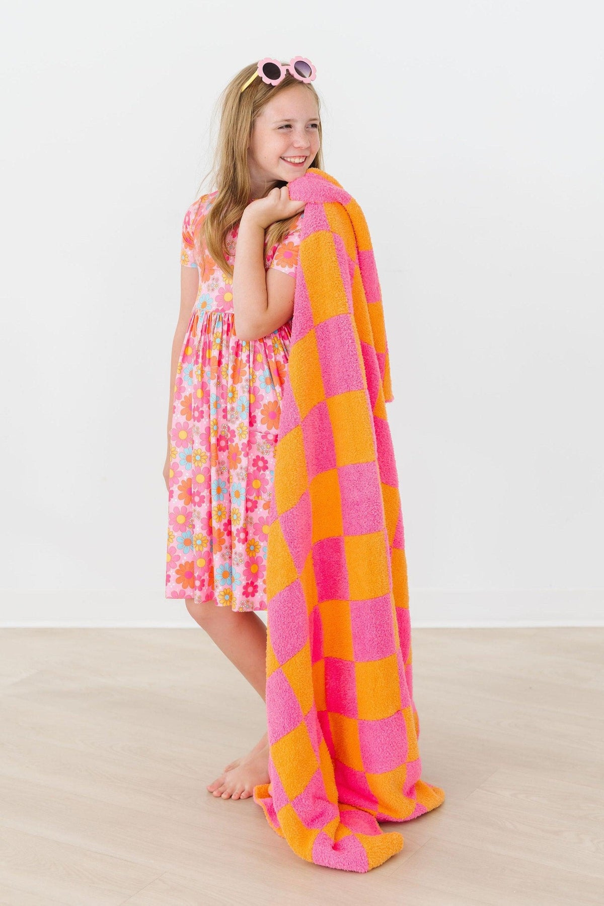 Bright Pink/Orange Checker Cozy Blanket 1
