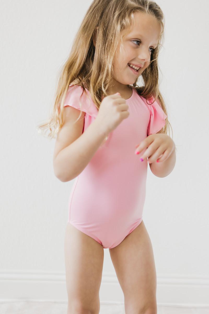 Bubblegum Pink S/S Flutter Sleeve Leotard 4