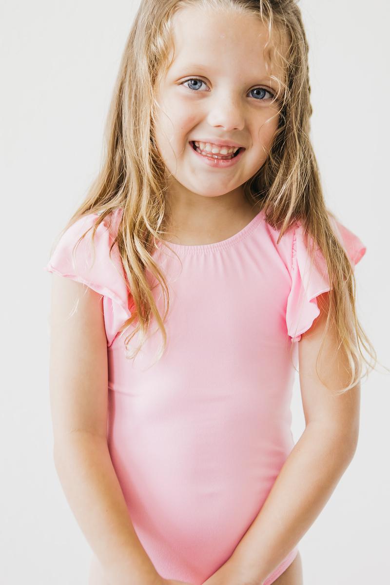 Bubblegum Pink S/S Flutter Sleeve Leotard 5