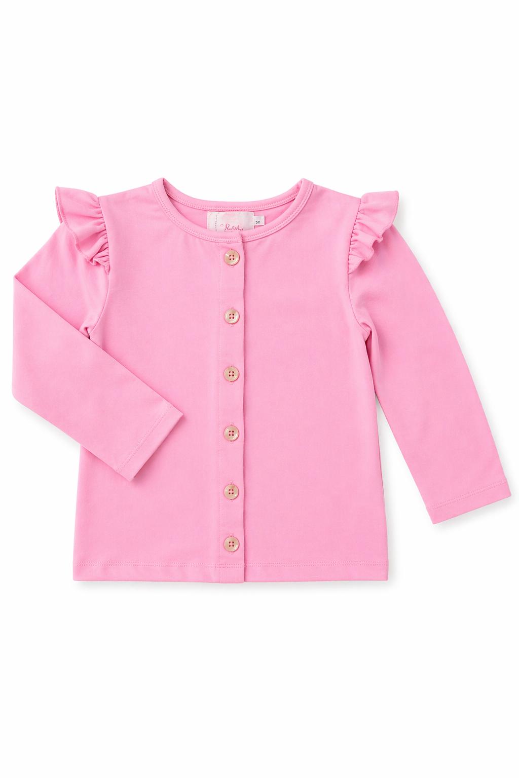 Bubblegum Pink Ruffle Cardigan 1