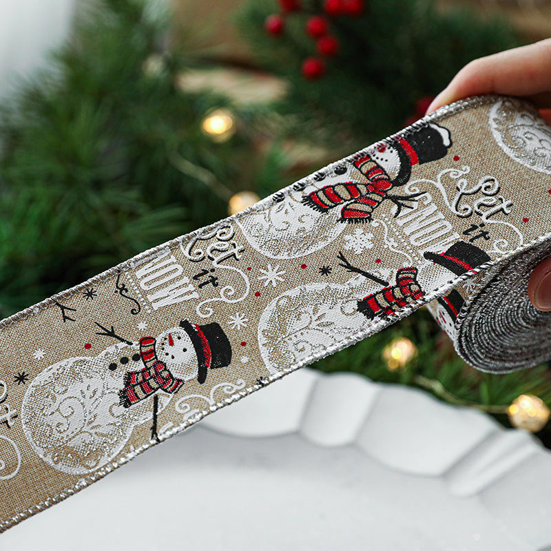 Christmas ribbon imitation linen ribbon decoration bow accessories snowflake Christmas ribbon in stock 4