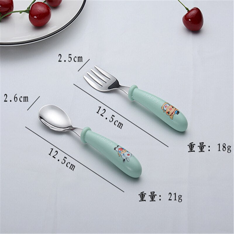 Baby Gadgets Tableware Set Children Utensil Stainless Steel Toddler Dinnerware Cutlery Cartoon Infant Food Feeding Spoon Fork 4