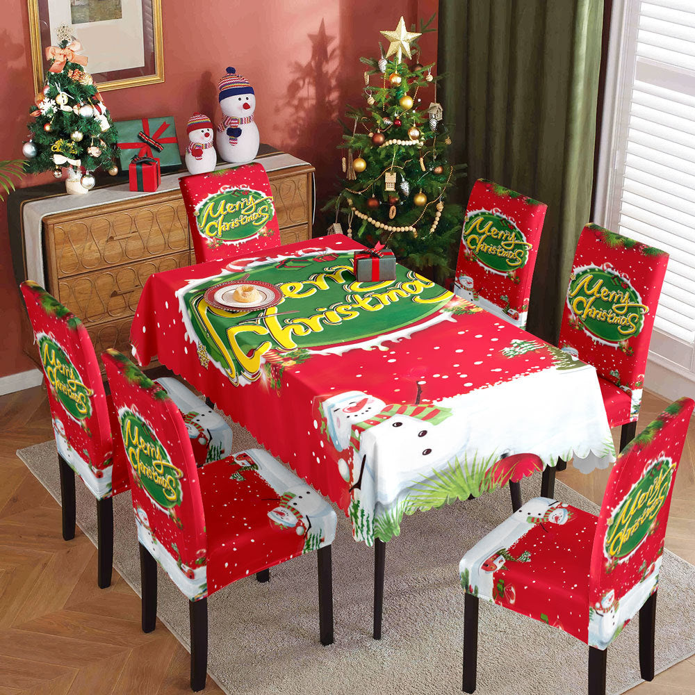 Christmas Waterproof Printed Tablecloth Restaurant Home Printed Chair Cover Christmas Tablecloth Chair Cover Decorative Set 3