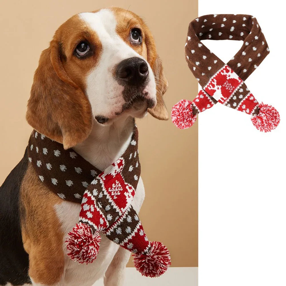 Christmas Dog Scarf Knitted Elk Scarf Striped Hair Ball Pet Scarf Outdoor Winter Warm Cat Dog Scarves Puppy Collar Pet Supplies 8
