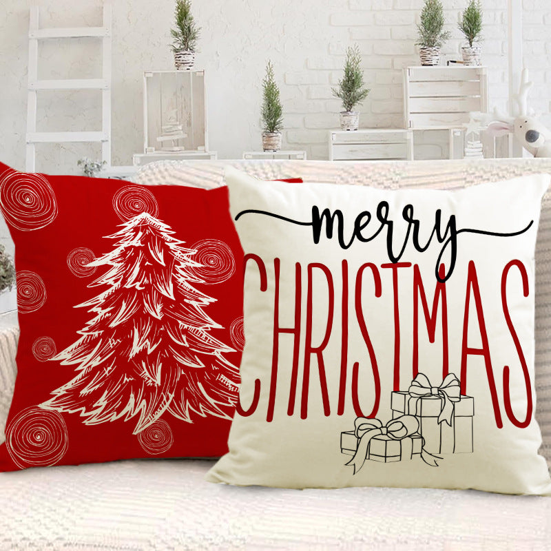 Christmas hat pillowcase linen Christmas tree letter print pillowcase holiday 4