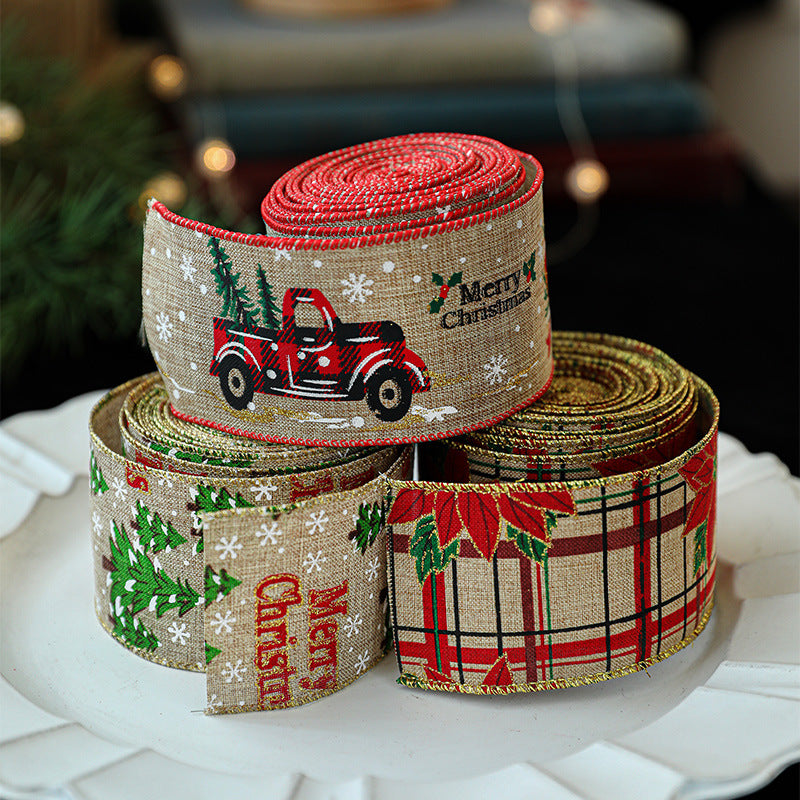 Christmas ribbon imitation linen ribbon decoration bow accessories snowflake Christmas ribbon in stock 1