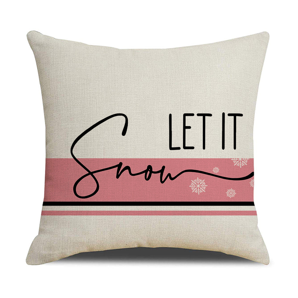 Pink cartoon Christmas linen pillowcase, sofa cushion, home goods pillowcase 5