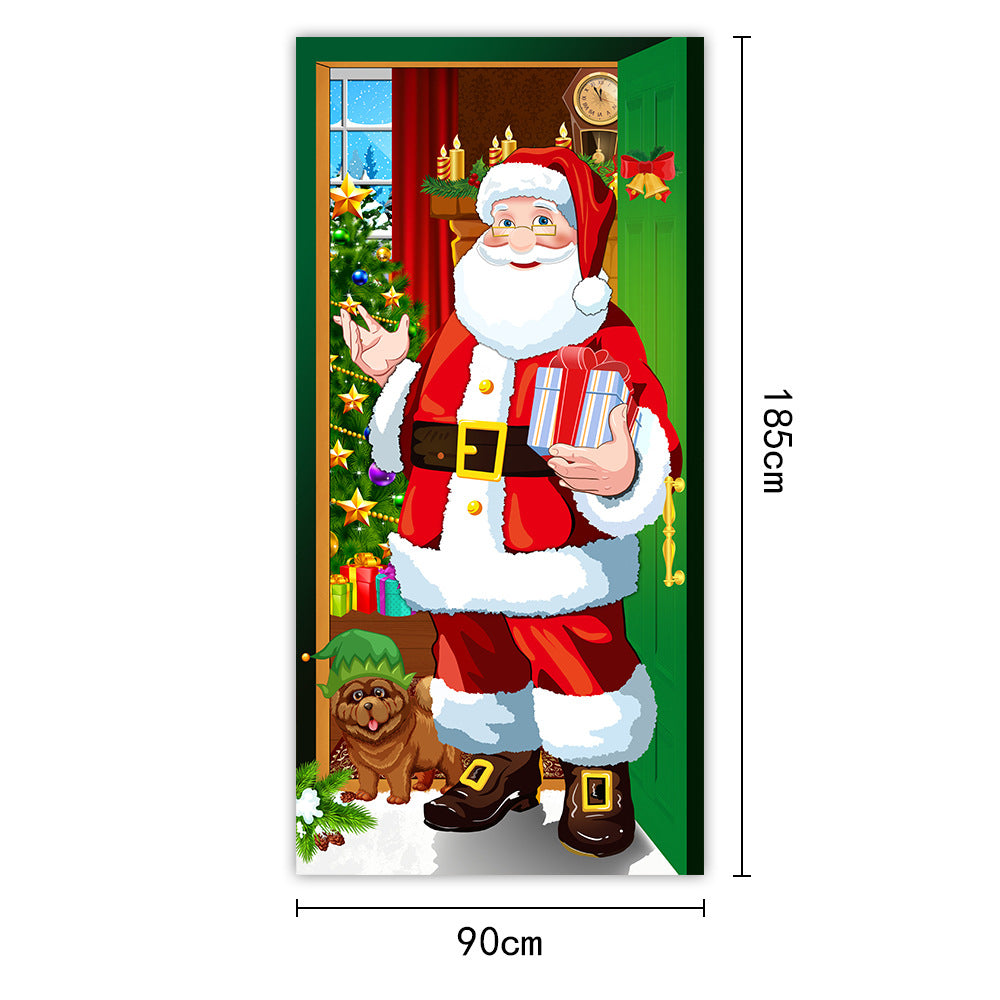 New Christmas Door Curtains, Flags, Outdoor Photography, Santa Claus and Puppies, Background Decoration, Hanging Cloth 5