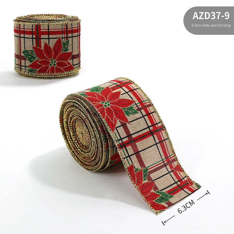 Christmas ribbon imitation linen ribbon decoration bow accessories snowflake Christmas ribbon in stock 9