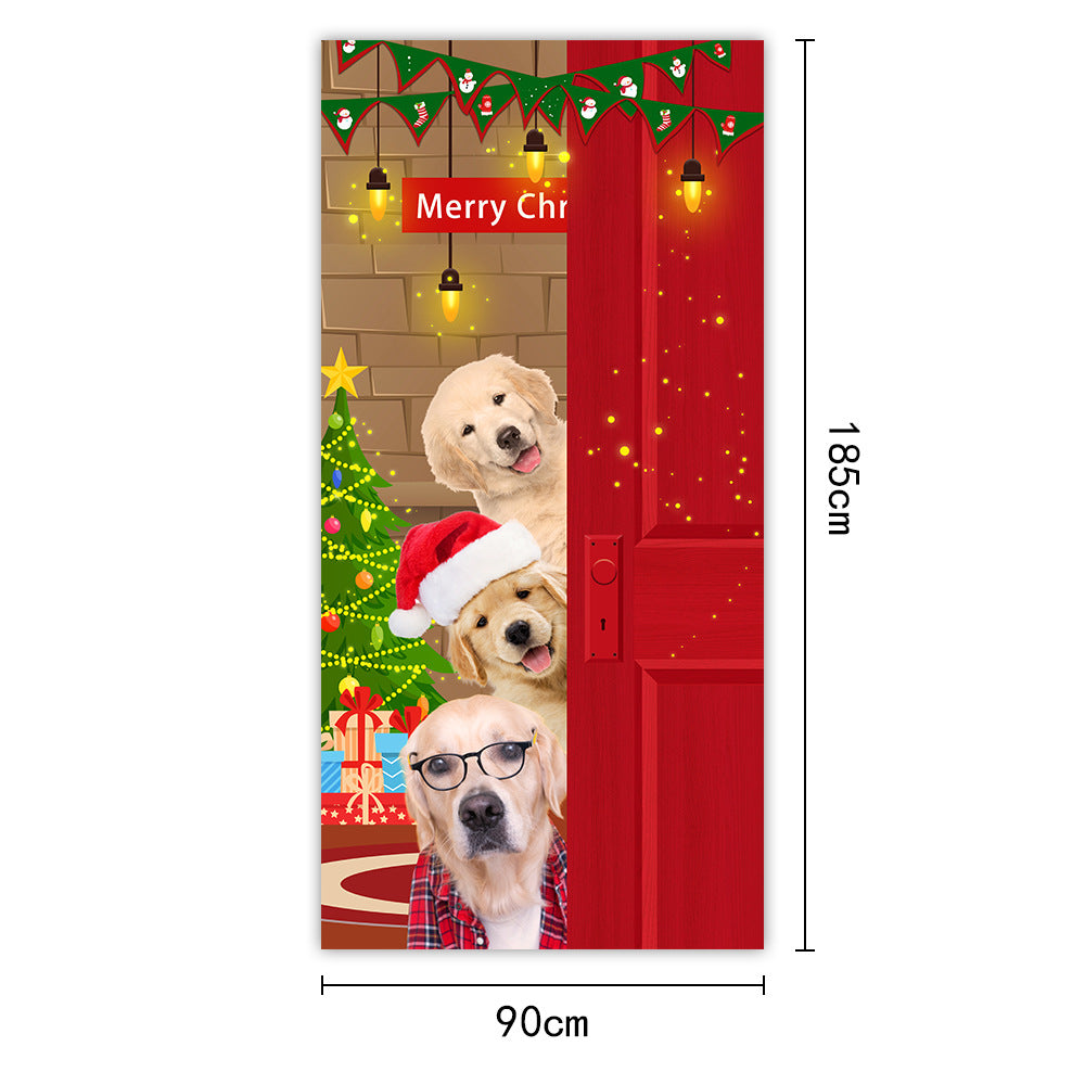 New Christmas Door Curtains, Flags, Outdoor Photography, Santa Claus and Puppies, Background Decoration, Hanging Cloth 13