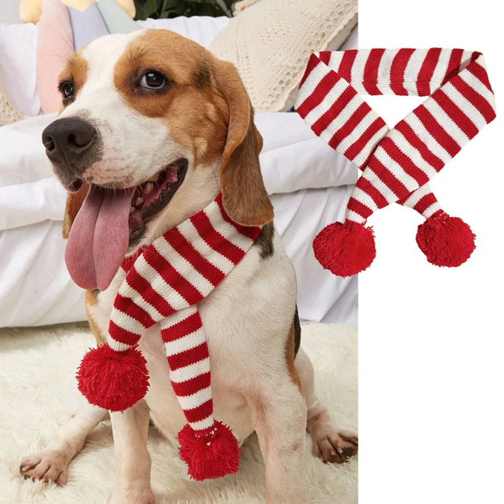 Christmas Dog Scarf Knitted Elk Scarf Striped Hair Ball Pet Scarf Outdoor Winter Warm Cat Dog Scarves Puppy Collar Pet Supplies 9