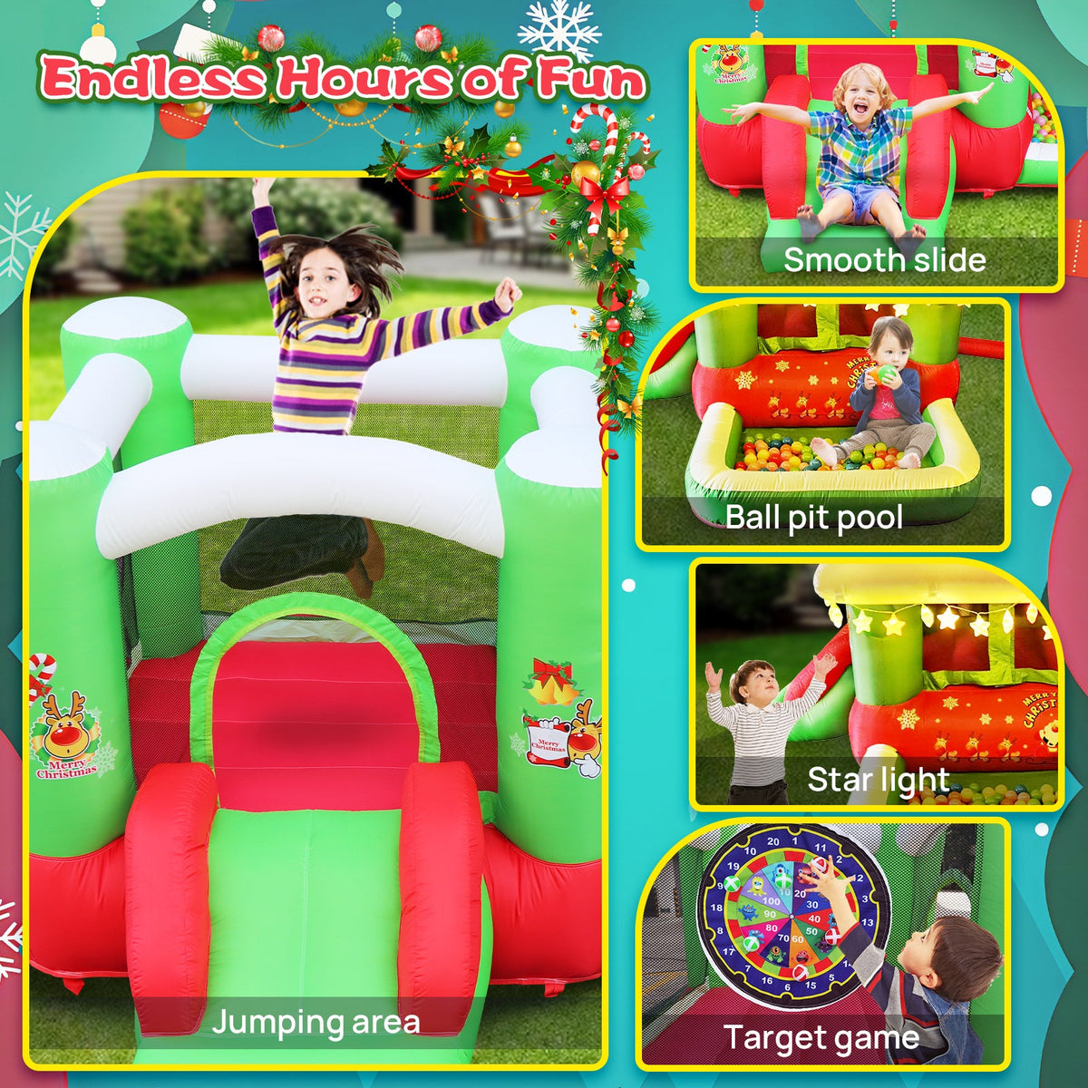 Christmas Jump 'n Slide Inflatable Bouncer for Kids Complete Setup with Blower - 80" x 91" Play Area - 55" Tall 6